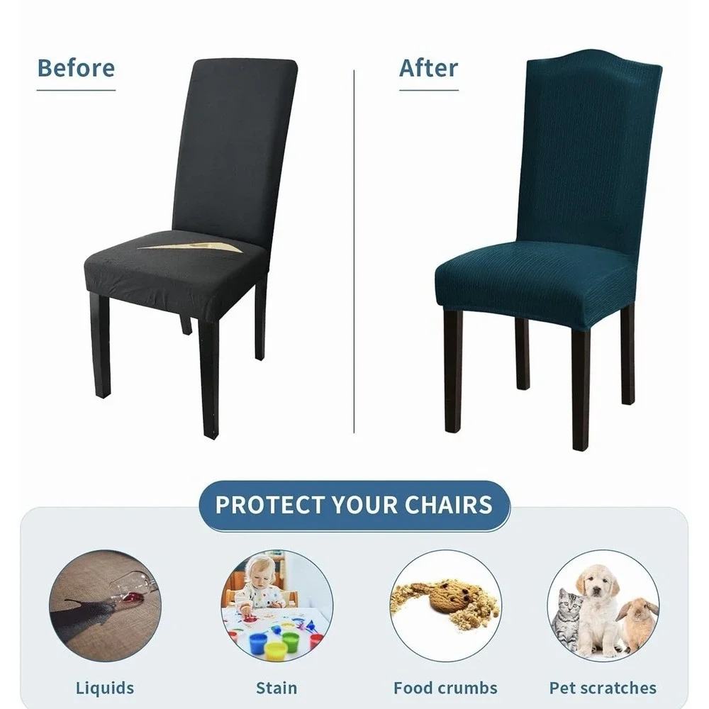 Stretch Dining Room Chair Covers Set of 6 Dark teal blue